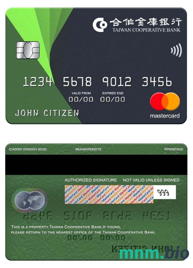 Taiwan Cooperative Bank przykład karty mastercard w formacie PSD